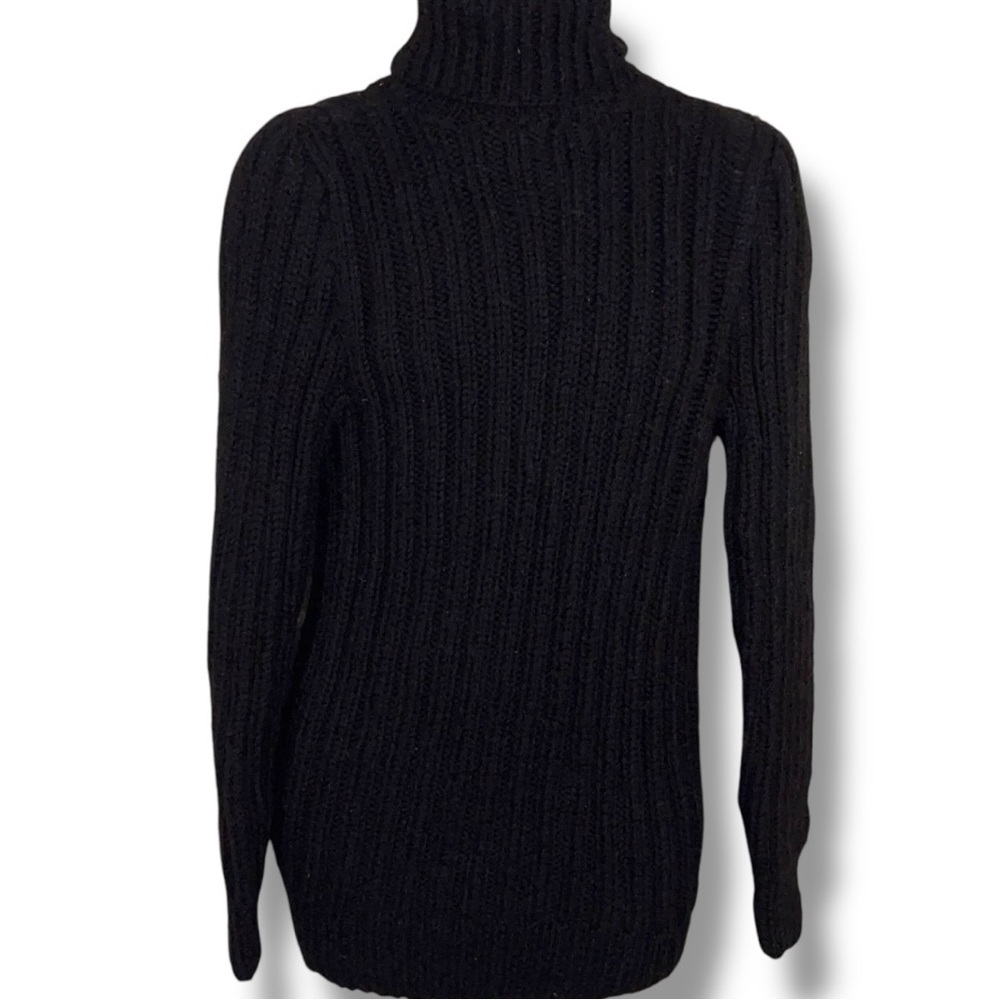 Vintage Medium Black Handmade Knit Sweater Long Sleeve Classic Turtleneck